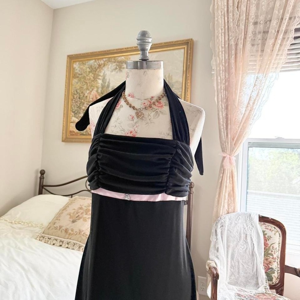 black fairy midi dress  Y2K xoxo black halter midi dress size large - Picture 3 of 8